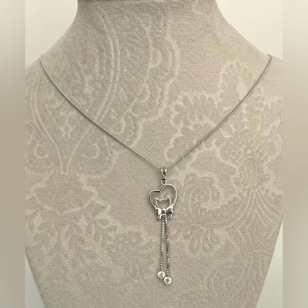 LAST ONE Cat with Heart Platinum Color Elegant  Necklace - Picture 5 of 5